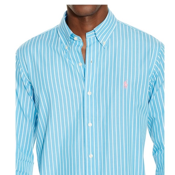 Polo Ralph Lauren Blue/Teal Striped Poplin Shirt - Picture 2 of 5